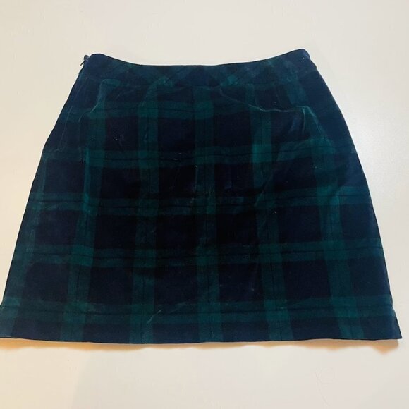 Talbots Skirt Tartan Watch Plaid Velvet Ruffle Pockets Blue Green Holiday Stretc - Picture 4 of 12